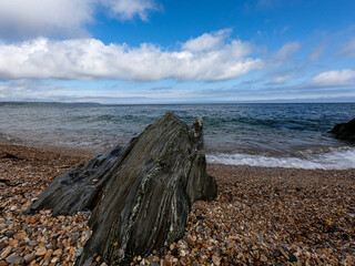 Strata in rock formation looking out to sea
