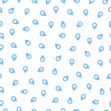 Seamless pattern with blue map pin symbols