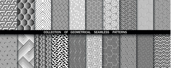 Geometric set of seamless bllack and white patterns. Simpless vector graphics