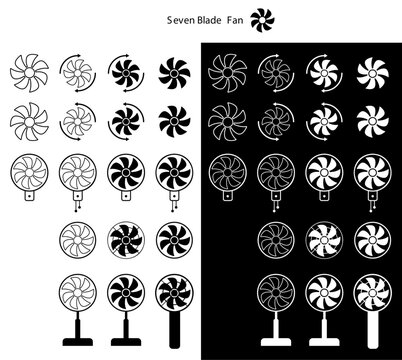 Black and White Seven Blade Summer Electric Fan Icon sets