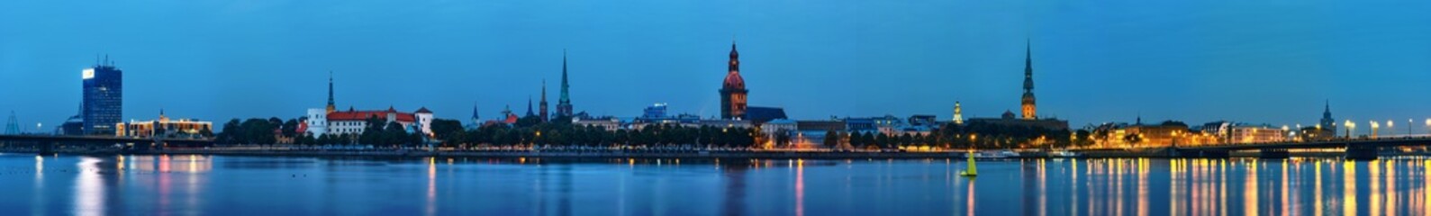 Naklejka premium Night panorama of Riga, capital of Latvia