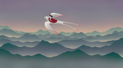 A woman riding a bird in the sky. surreal art of dream, freedom and inspiration. animal concept.