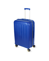 Blue Plastic Trolley  Travel Case with Metal Handle isolated on white background