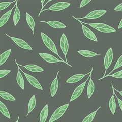 Hand drawn seamless pattern, twigs with leaves in the doodle style © svetenergy