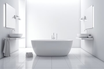 Fototapeta na wymiar modern white bathroom with a spacious tub and double sinks. Generative AI Generative AI