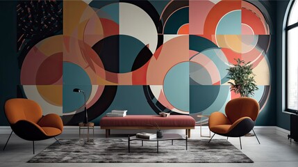 Modern multicolored living room interior. ai generative.