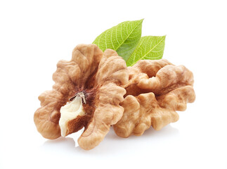 Walnuts kernel in closeup on white background