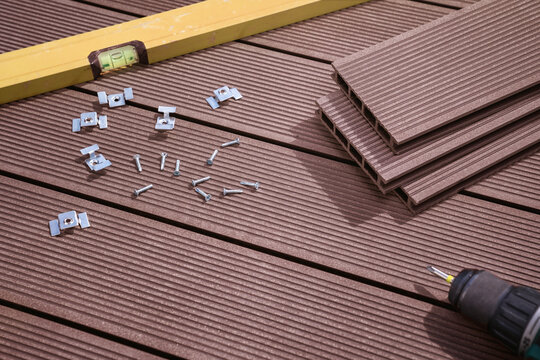 Deck construction background with copy space