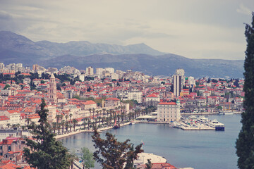 Beautiful cityscape. View of Split Old Town, Croatia . A famous tourist destination on the Adriatic sea.