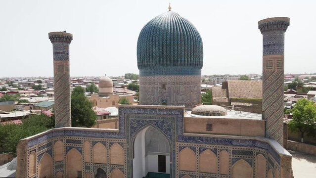 Samarkand, Uzbekistan aerial view of  Gur-e-Amir - a mausoleum of the Asian conqueror Timur (also known as Tamerlane). Famous travel destination in Uzbekistan