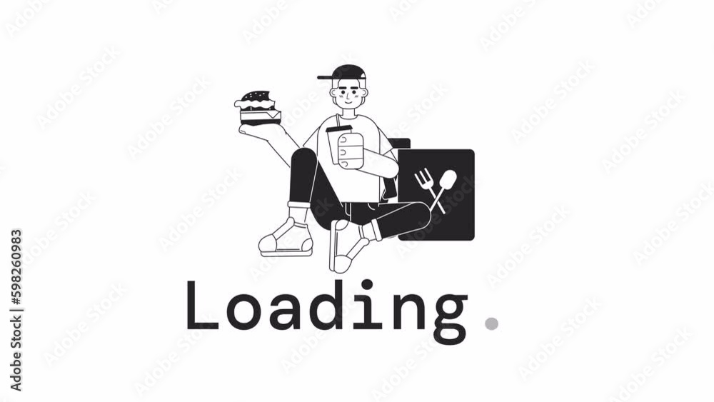 Poster fastfood deliver bw loader animation. courier service. takeaway. flash message 4k video footage. iso