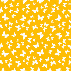 Yellow seamless pattern with white tiny butterflies