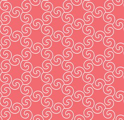 Fototapeta premium The geometric pattern with wavy lines. Seamless vector background. White and pink texture. Simple lattice graphic design