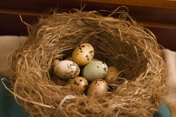 A bird's nest with eggs insid
