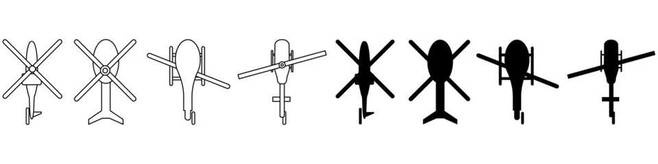 Helicopter vector icon set. aircraft illustration sign collection. fly symbol. airline logo isolated on white background.