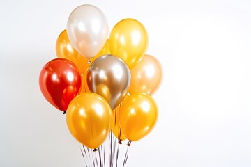 Bunch of bright and colorful balloons on white background, space for text. AI generative illustration
