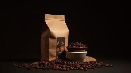 Blank Coffee Bag brown Kraft paper bag with coffee beans