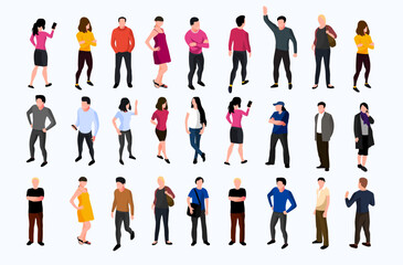 Collection of different standing people isolated on white background. Generative AI