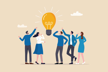 Brainstorming business idea, solution to solve problem, discussion to discover new idea, meeting or participation, team think together concept, business people brainstorming in business meeting.