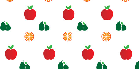 Seamless pattern with red and green apples and oranges on white background