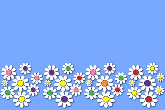 White daisies on blue background. Vector illustration for your design.