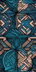 Tile background made of wooden blocks and woodcarvings - perfect seamless pattern using generative AI
