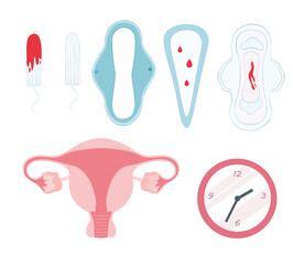 Menstrual days menstrual set uterus and illustration