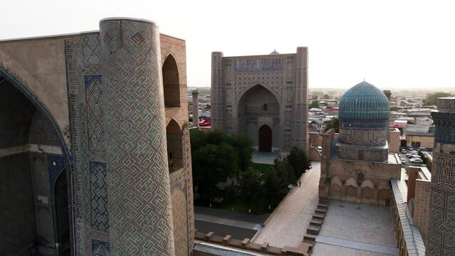 Samarkand, Uzbekistan aerial view of Bibi Khanym Mosque. Main place of worship and dedicated to Timur's favorite wife, Sarai Mulk Khanum