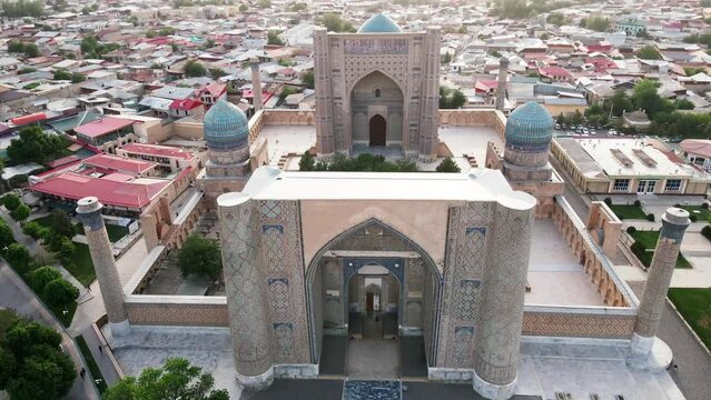 Samarkand, Uzbekistan aerial view of Bibi Khanym Mosque. Main place of worship and dedicated to Timur's favorite wife, Sarai Mulk Khanum