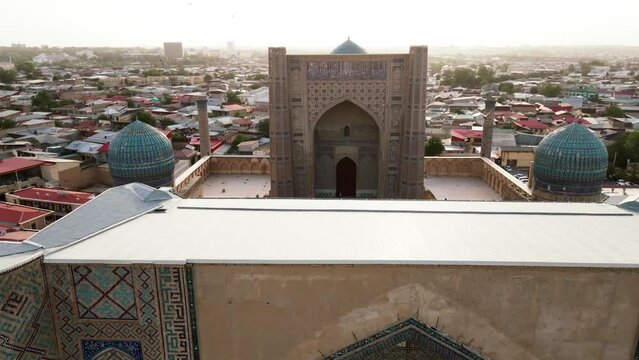 Samarkand, Uzbekistan aerial view of Bibi Khanym Mosque. Main place of worship and dedicated to Timur's favorite wife, Sarai Mulk Khanum