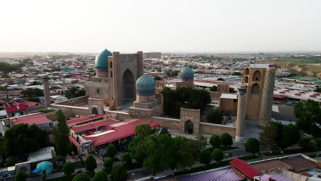 Samarkand, Uzbekistan aerial view of Bibi Khanym Mosque. Main place of worship and dedicated to Timur's favorite wife, Sarai Mulk Khanum