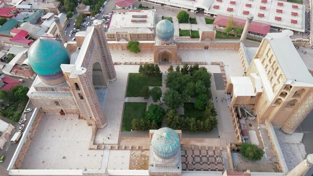 Samarkand, Uzbekistan aerial view of Bibi Khanym Mosque. Main place of worship and dedicated to Timur's favorite wife, Sarai Mulk Khanum