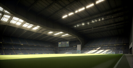Fototapeta premium futuristic sports arena stadium.Ai generate illustrator. hi-tech architecture building dome. future hall technology background. competition sports program. abstract concept design. widescreen shot.