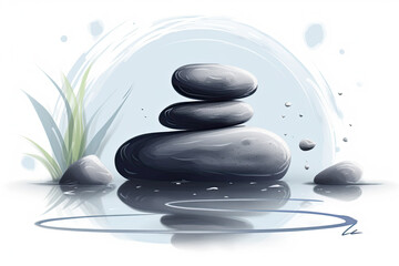 Fototapeta na wymiar Zen stones garden meditation illustration. Ai generative