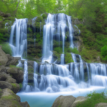 Painting of waterfalls in the forest created with Generative AI