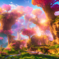 Fototapeta premium Magical fantasy forest created with Generative AI