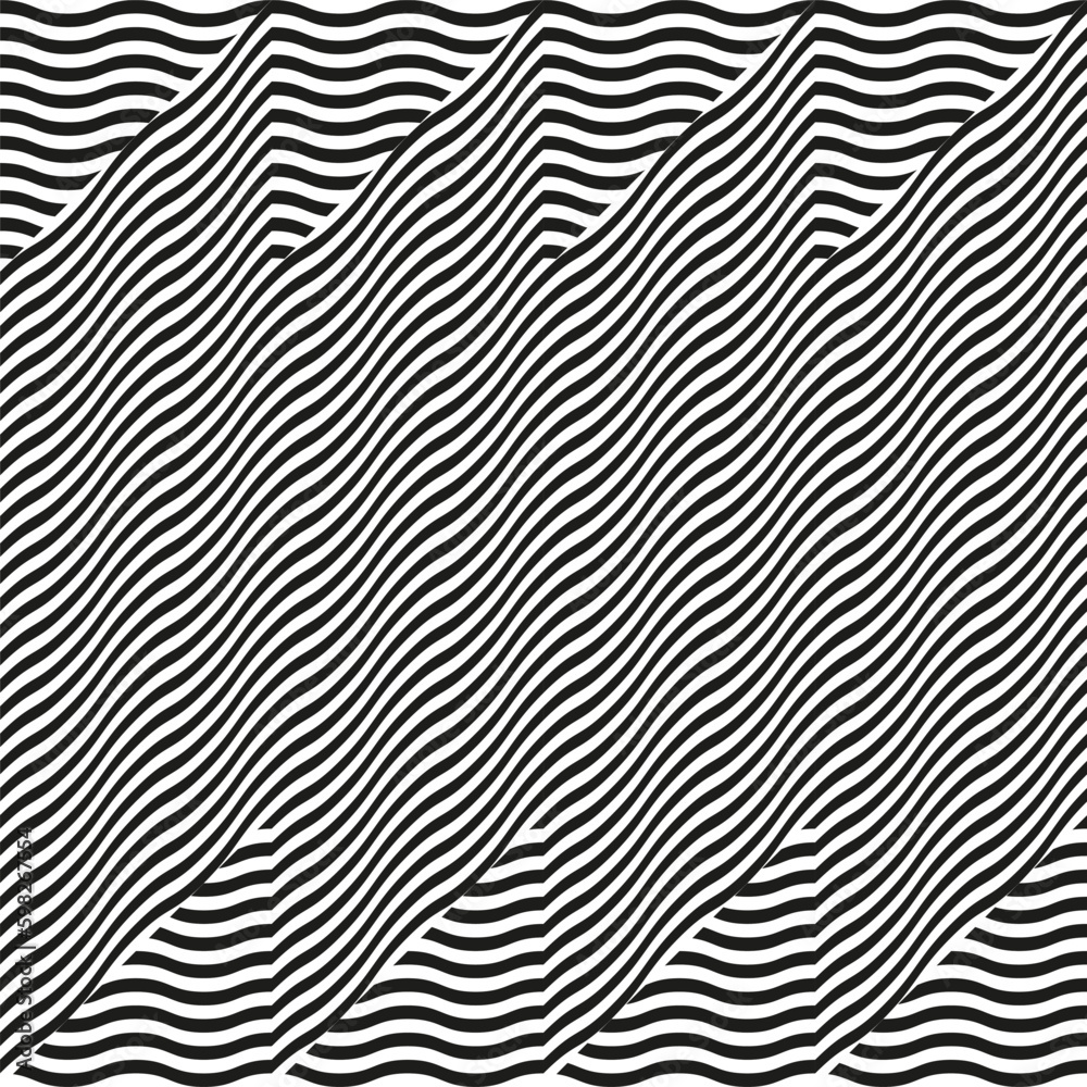 Fototapete Modern abstract geometric contemporary vector seamless diagonal pattern with simple elements and shapes. Graphic black and white minimalist background.