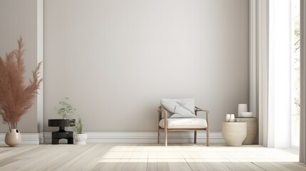 Minimalist modern living room interior background, living room mock up in scandinavian style, empty wall mockup, 3d rendering