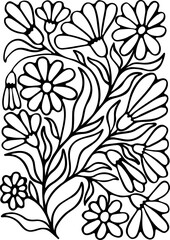 Daisies in the shape of a rectangle. Floral pattern. Chamomile coloring page