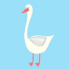 White goose on blue. bird with beak. Domestic farm bird. Duck, swan with a light feather