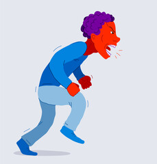 Aggressive man psychological abuser vector illustration, scream and shout quarrel with violent clenched fists, domestic violence and abuse, alcoholism bad behavior, psychopath manipulator.