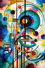 Musical notes live and travel on waves of sound with abstract shapes and vivid hues. Incorporating the golden ratio emphasizes the synesthetic nature of the composition. Using generative AI