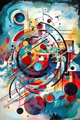 Musical notes live and travel on waves of sound with abstract shapes and vivid hues. Incorporating the golden ratio emphasizes the synesthetic nature of the composition. Using generative AI