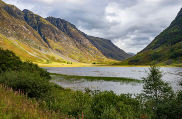 Glencoe landscape with lake. Highlands, Scotland, Great Britain, United Kingdom.
