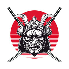 Samurai Mask Crossed Katanas
