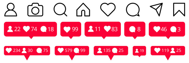 Notification speech bubble for social media. Like, heart, comment, message, friend