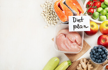 Healthy eating plan. Diet and meal planning. Top view.
