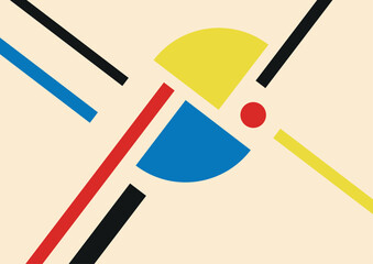 Abstract geometric composition in Bauhaus style. Trendy graphic design with simple geometric shapes on a light background. Interior image of a stylized man. Vector illustration.