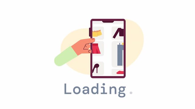 Virtual clothes try loader animation. Animated hand and online shop. Flash message 4K video footage. Isolated color loading progress indicator with alpha channel transparency for UI, UX web design