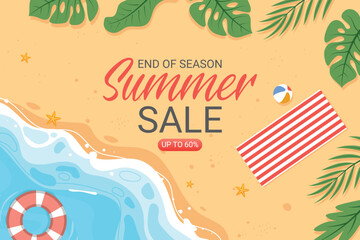 Summer sale template background with tropical plants